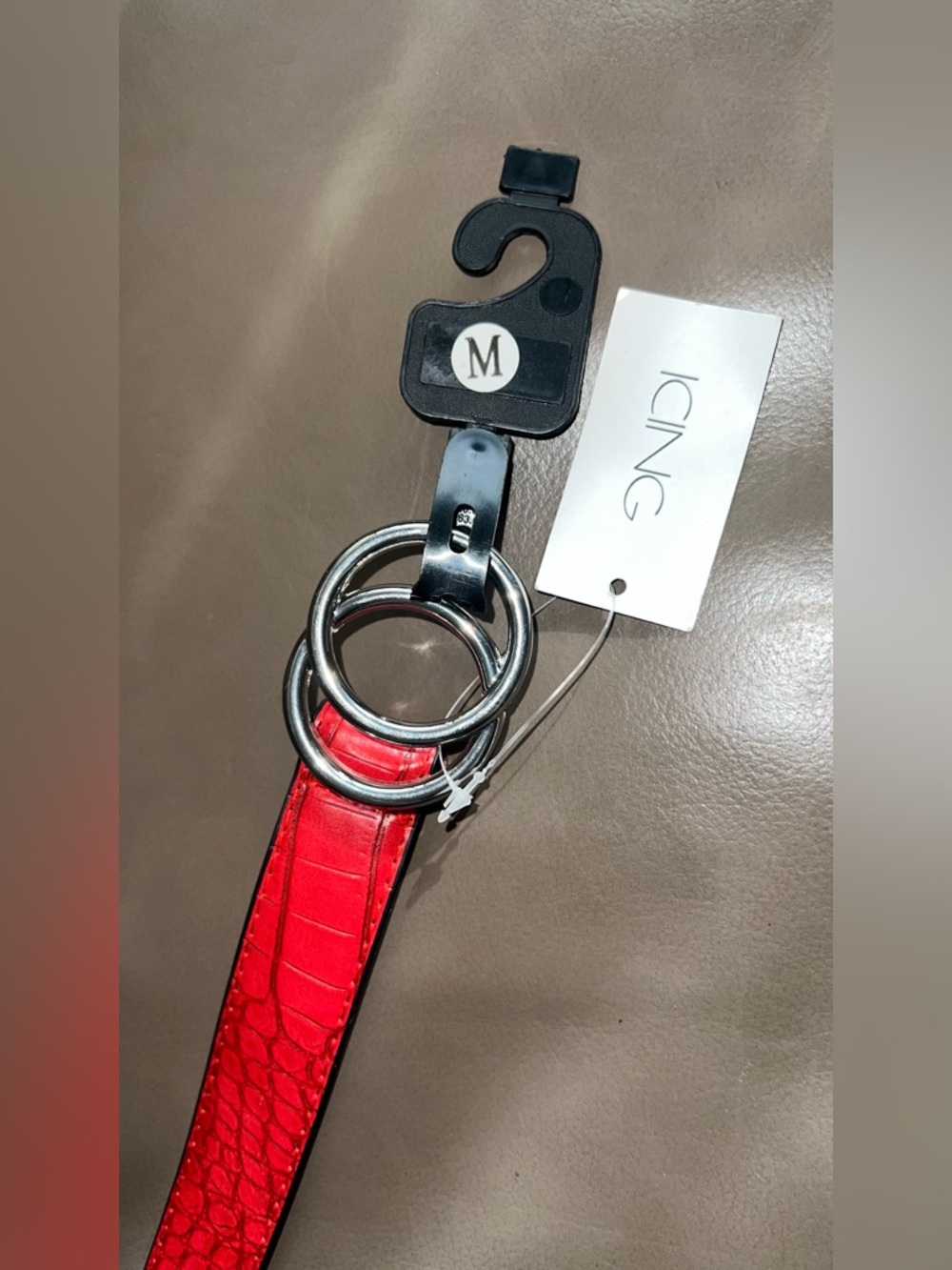 Red ♥️ Crocodile 🐊 Textured Belt with Double Silver Rings